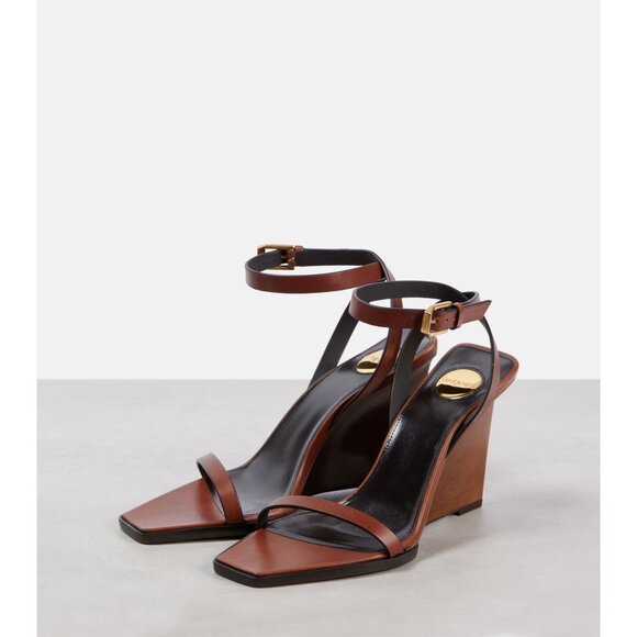 Saint Laurent Wedge Sandals in Bruciato 40 New with Box Womens High Heels - Picture 2 of 16